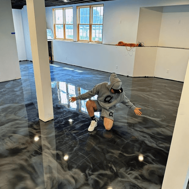 Fugenloser Epoxidharz- und PU-Designboden im Wohnzimmer in Frankfurt